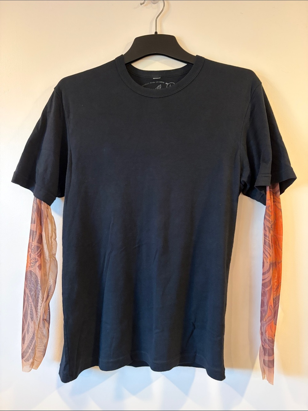 Wild Rose Black Short-Sleeve Tee with Orange Printed Layered Sleeves